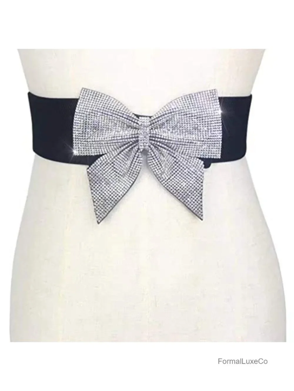 Women's Rhinestone Bow Elastic Peplum Waistband Wide Wedding Party Dress Belt